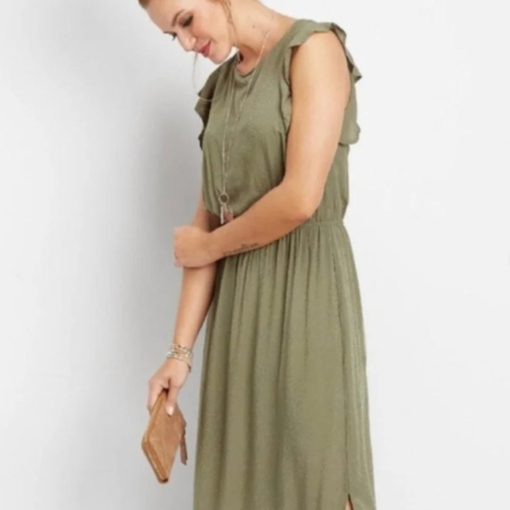 Maurices Green Flutter Shoulder Maxi Dress